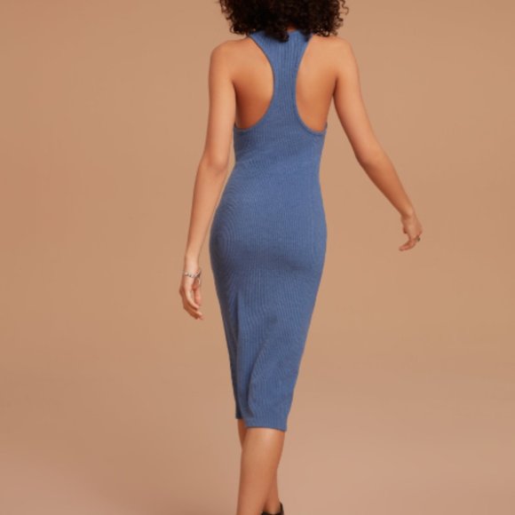 BLACK Ribbed Midi Dress in w Racerback - Picture 2 of 6